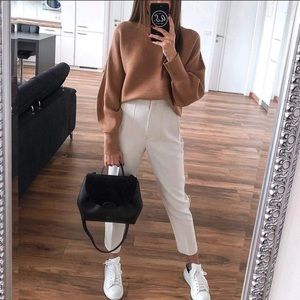 Zara High-Waited Darted Pants in Oyster White